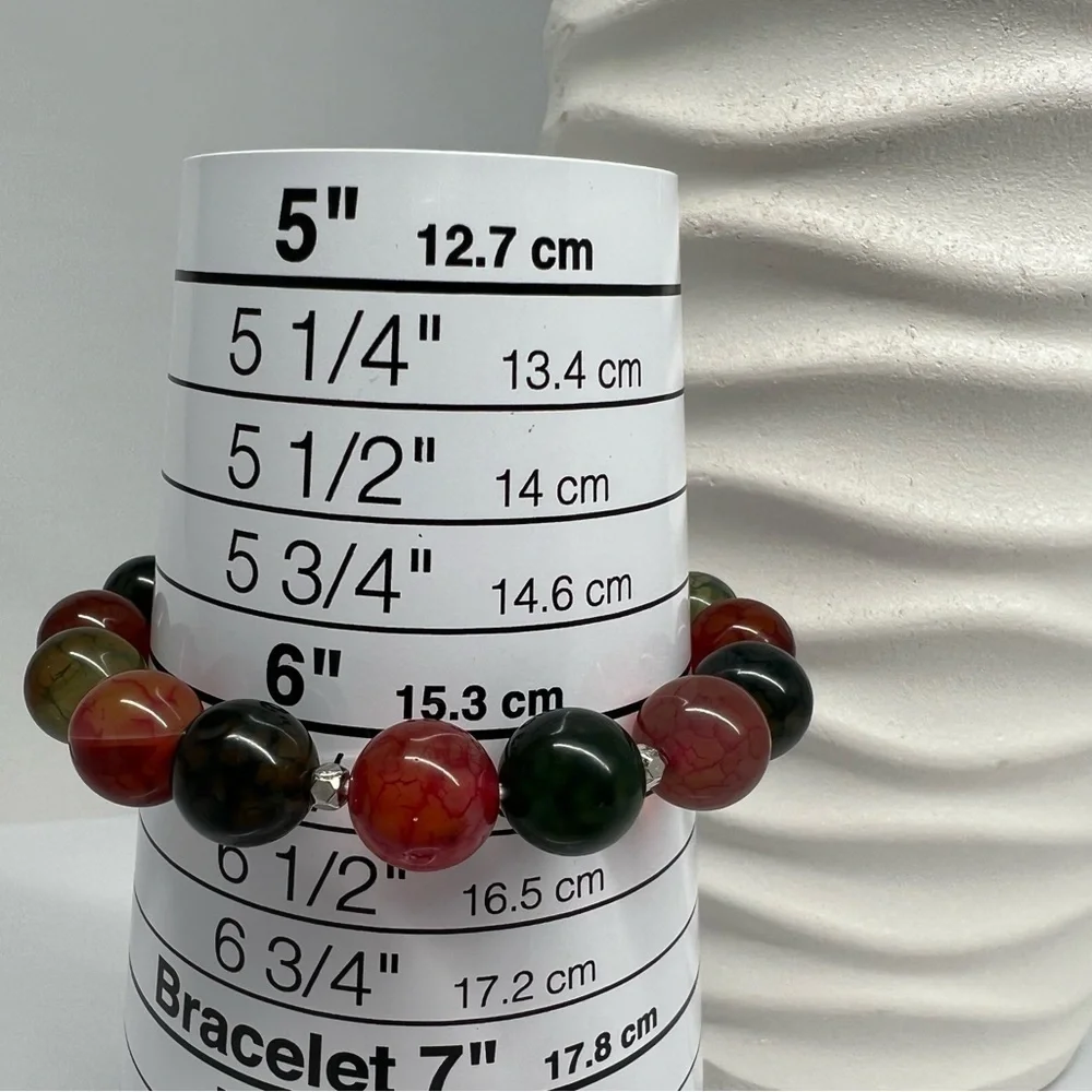 𝅺Multicolored Agate Gemstone Beaded Stretch Bracelet